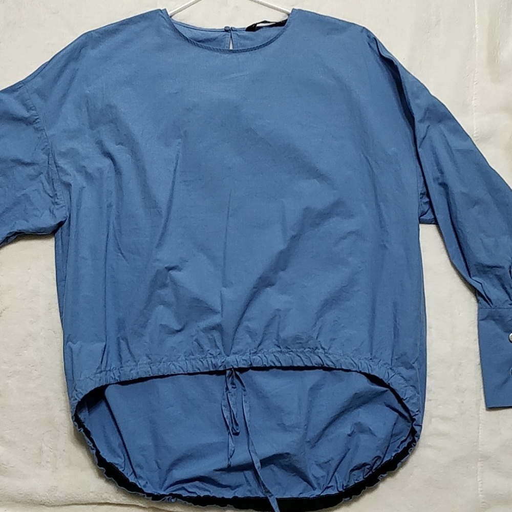Zara Hi-lo Blouse Top Blue Size Small